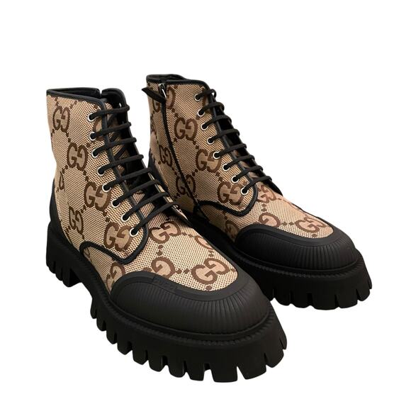 GUCCI Men's Maxi GG Supreme Canvas Combat Ankle Boots Camel Brown Sz 11.5  US 12 - Picture 4 of 16